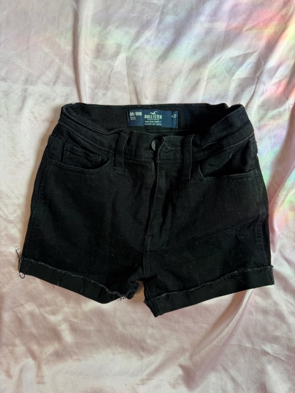 Hollister Black Frayed Hem Denim Shorts